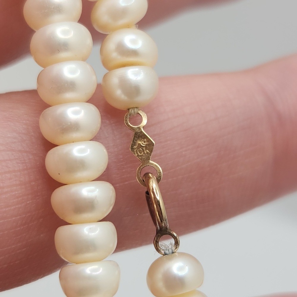 10k Gold Freshwater Cultured Pearl Strand Necklace 6mm 17" White Old Money